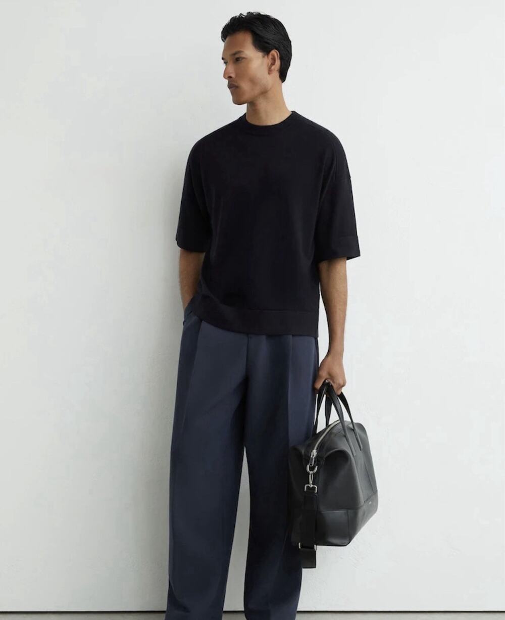 REISS Navy Baines Merino Wool Relaxed Knit T-Shirt M